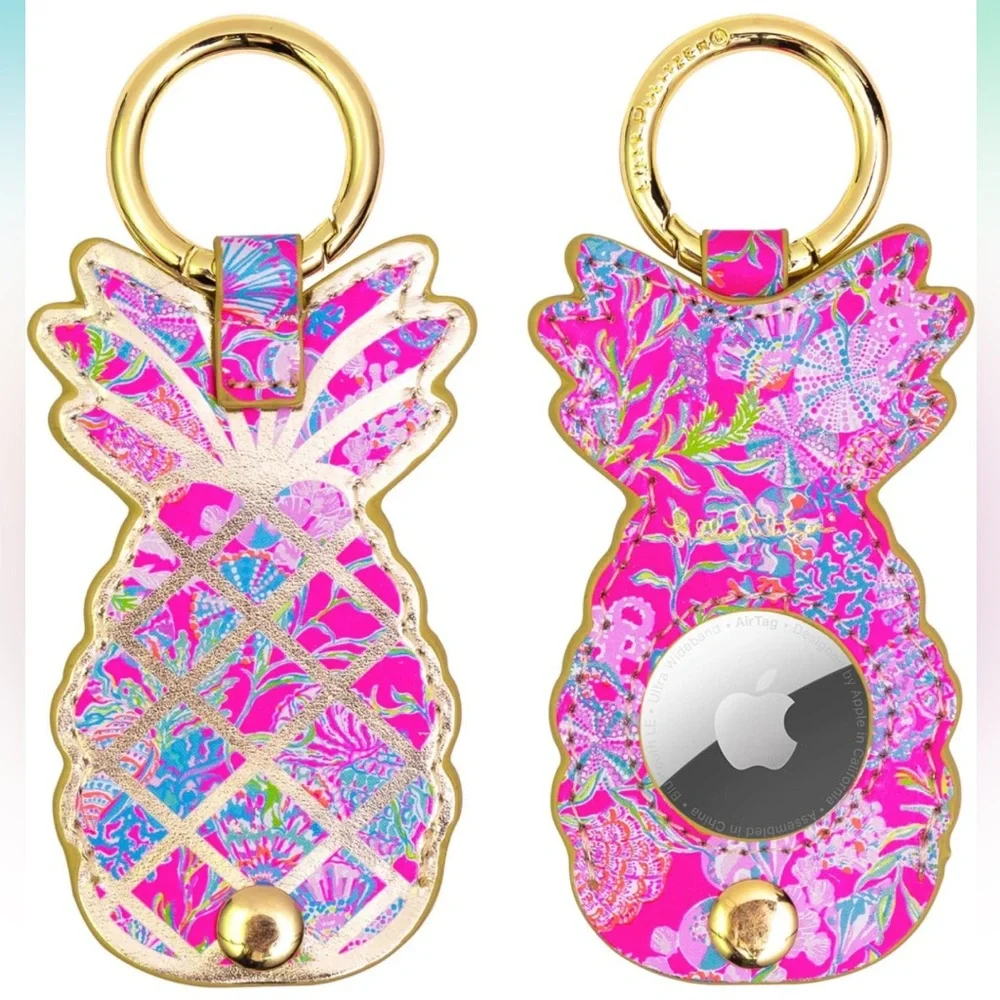 Lilly Pulitzer Air Tag Case Pineapple Keyring Shell Me Something Good